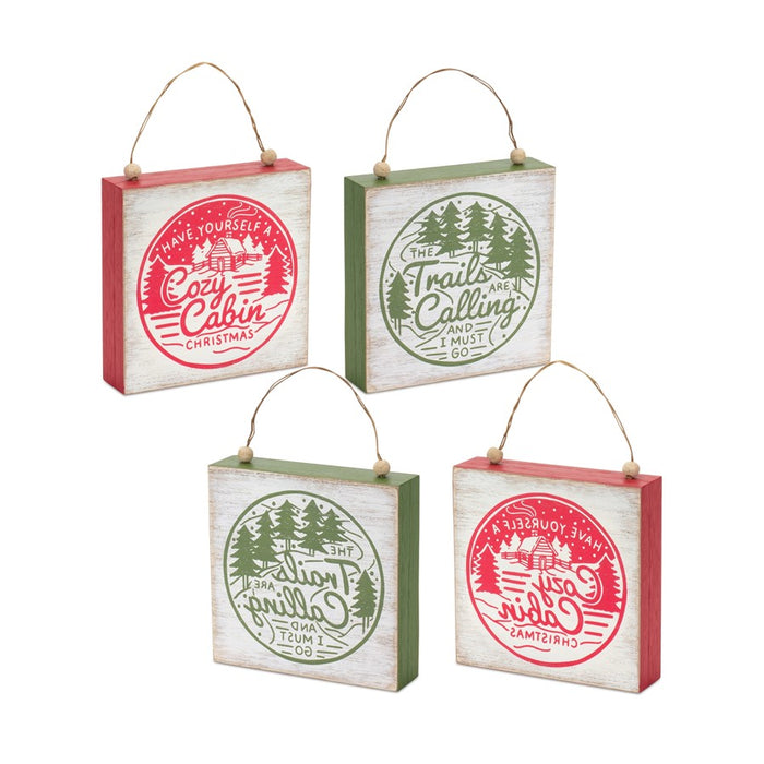 Melrose Winter Cab/Trails Sentiment Sign, Set of 4, Green/Red/Beige - 83911DS