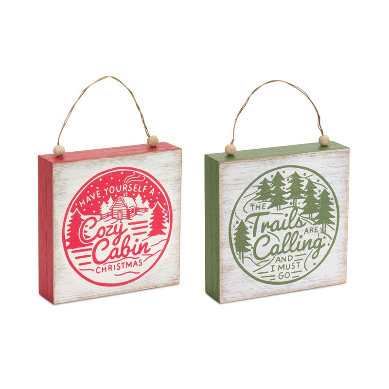 Melrose Winter Cab/Trails Sentiment Sign, Set of 4, Green/Red/Beige