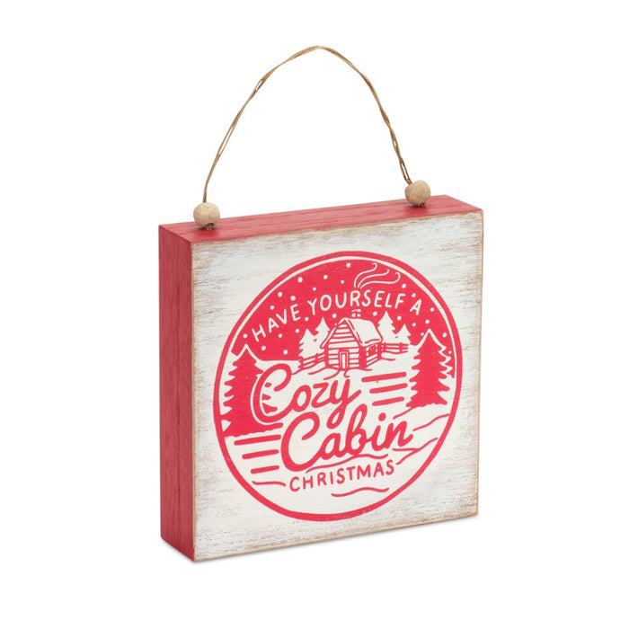 Melrose Winter Cab/Trails Sentiment Sign, Set of 4, Green/Red/Beige