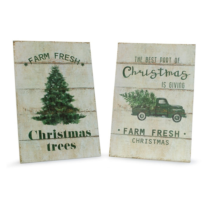 Melrose International Wood Tree/Truck Plaque, Set of 2, Green/White - 83943DS