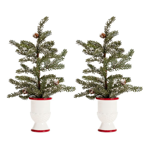 Melrose Mini Pine Tree/Ceramic Pot, Set of 2, Green/Red/White