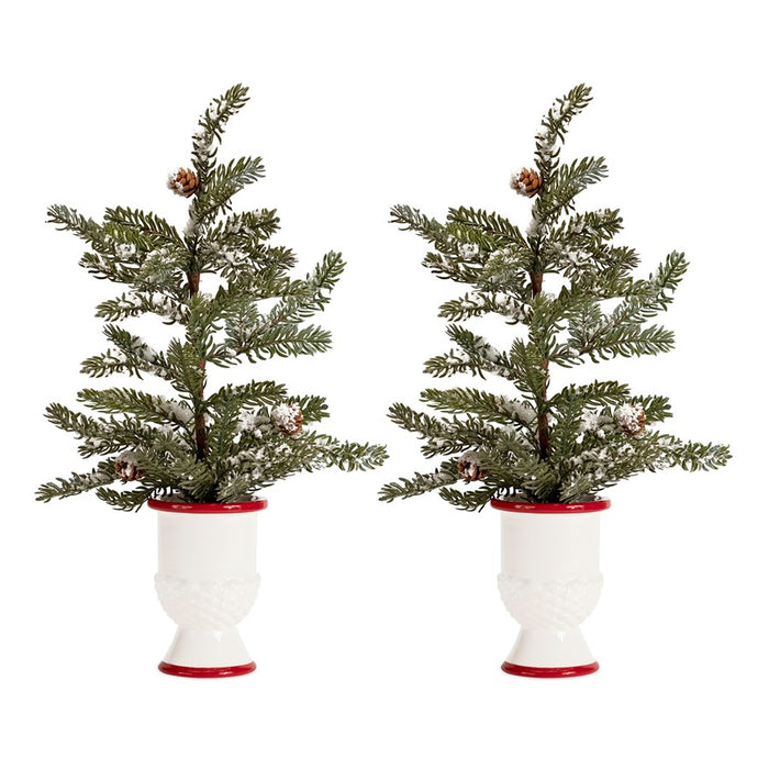 Melrose Mini Pine Tree/Ceramic Pot, Set of 2, Green/Red/White
