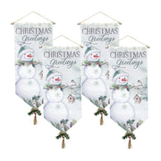 Melrose Traditional Christmas Greetings Canvas Banner, Set of 4, White - 83968DS