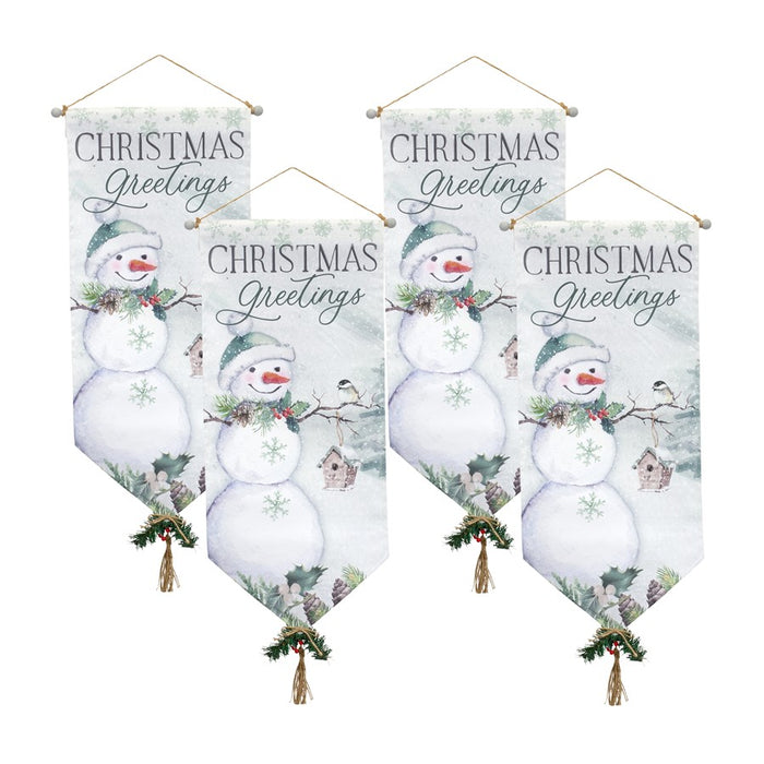 Melrose Traditional Christmas Greetings Canvas Banner, Set of 4, White - 83968DS