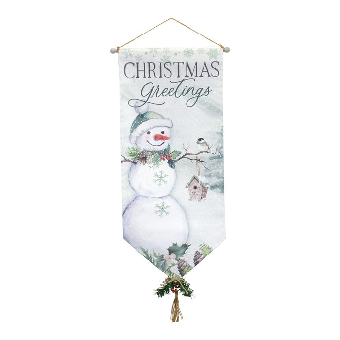 Melrose Traditional Christmas Greetings Canvas Banner, Set of 4, White