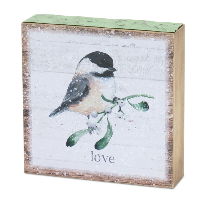 Melrose Winter Chickadee Bird Block Sentiment Sign, Set/4, White/Red