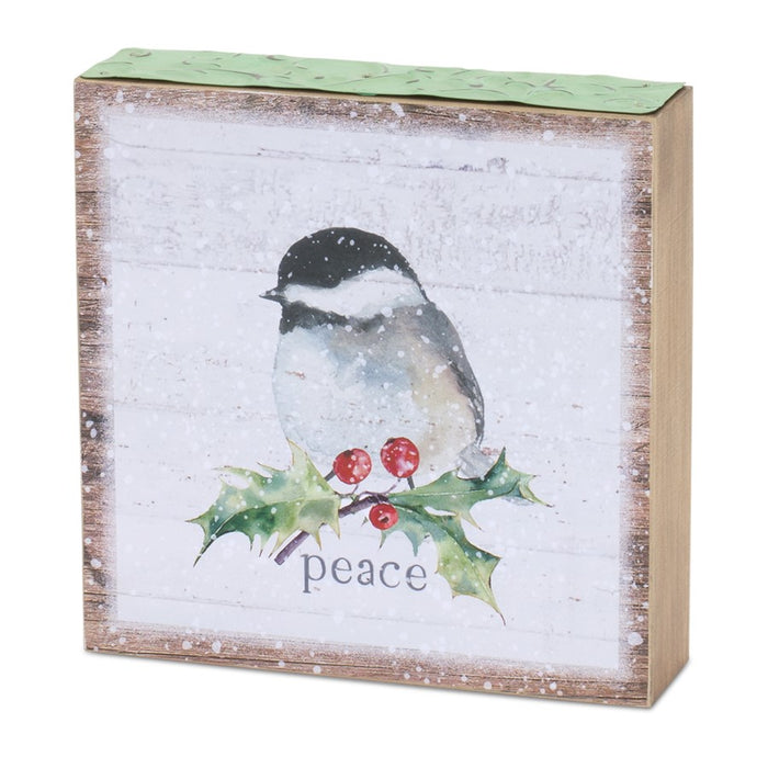 Melrose Winter Chickadee Bird Block Sentiment Sign, Set/4, White/Red