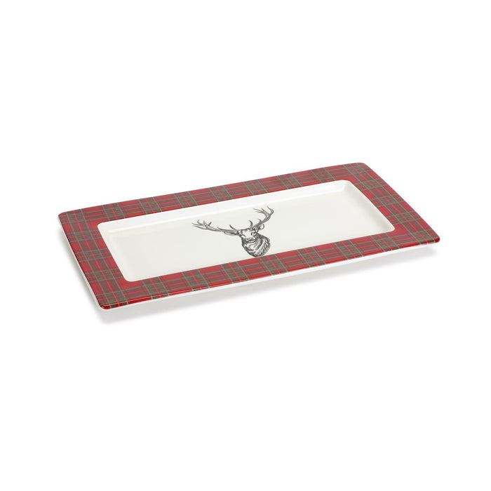 Melrose International Winter Plaid Deer Platter, Set of 2, Red/White
