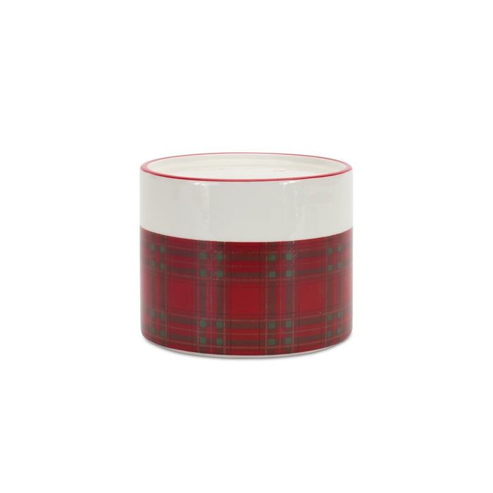 Melrose Winter Plaid Ceramic Candle Holder, Set of 2, Red/Black/White