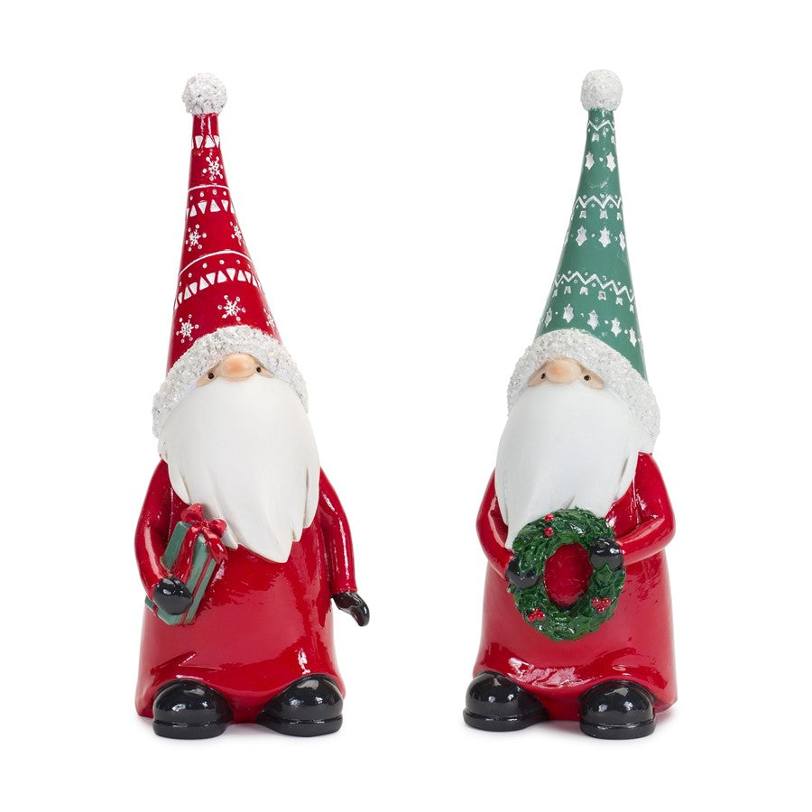 Melrose Holiday Gnome Figurine/Present/Wreath Accent, Set of 2, Green - 83991DS