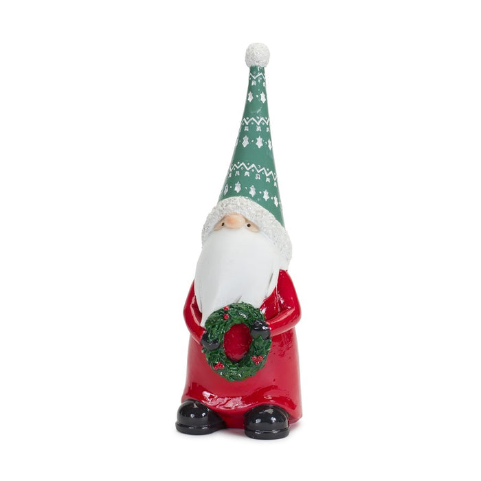 Melrose Holiday Gnome Figurine/Present/Wreath Accent, Set of 2, Green