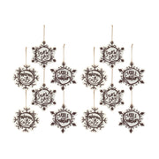 Melrose Cut Cookie Design Snowflake Ornament, Set of 12, White/Brown - 84035DS