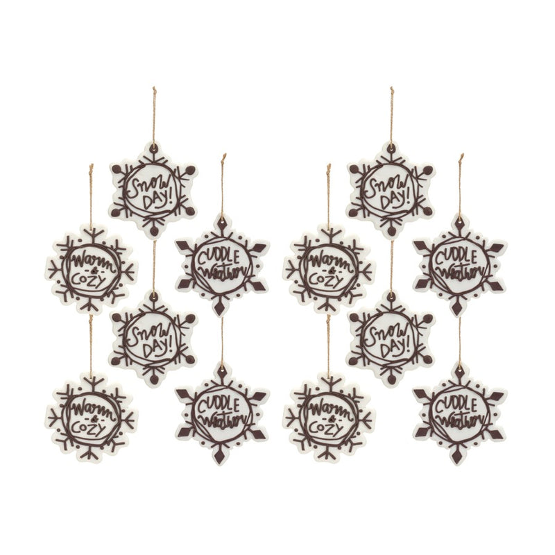 Melrose Cut Cookie Design Snowflake Ornament, Set of 12, White/Brown - 84035DS