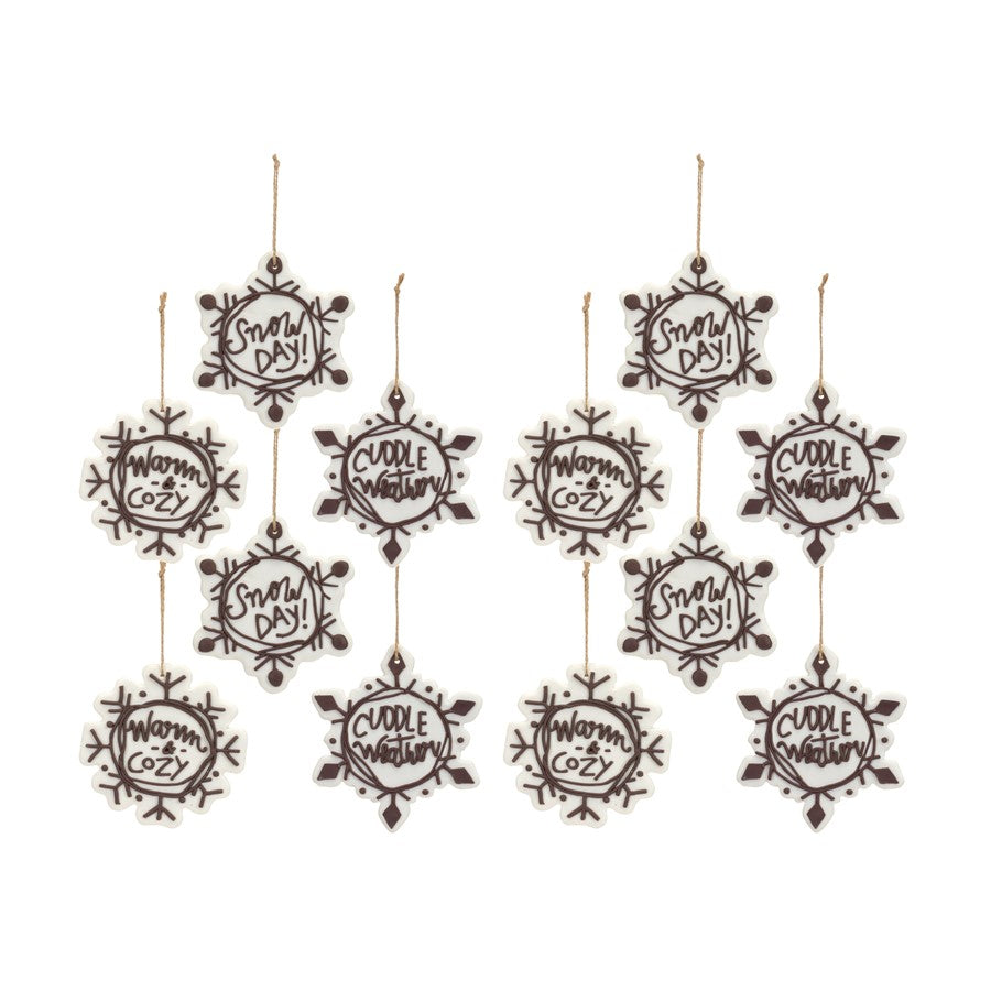 Melrose Cut Cookie Design Snowflake Ornament, Set of 12, White/Brown - 84035DS
