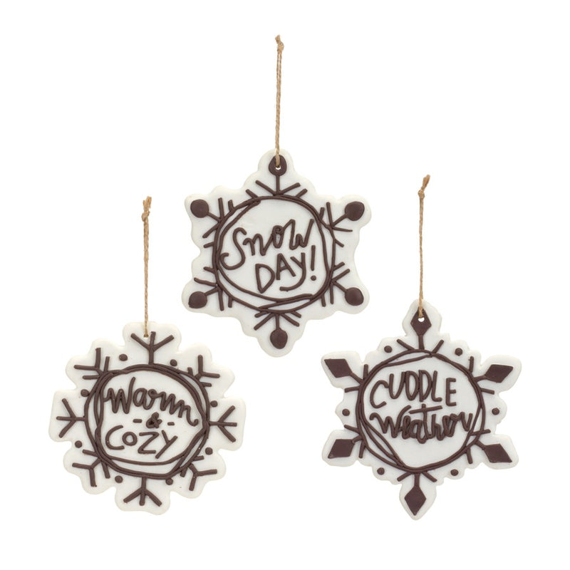 Melrose Cut Cookie Design Snowflake Ornament, Set of 12, White/Brown