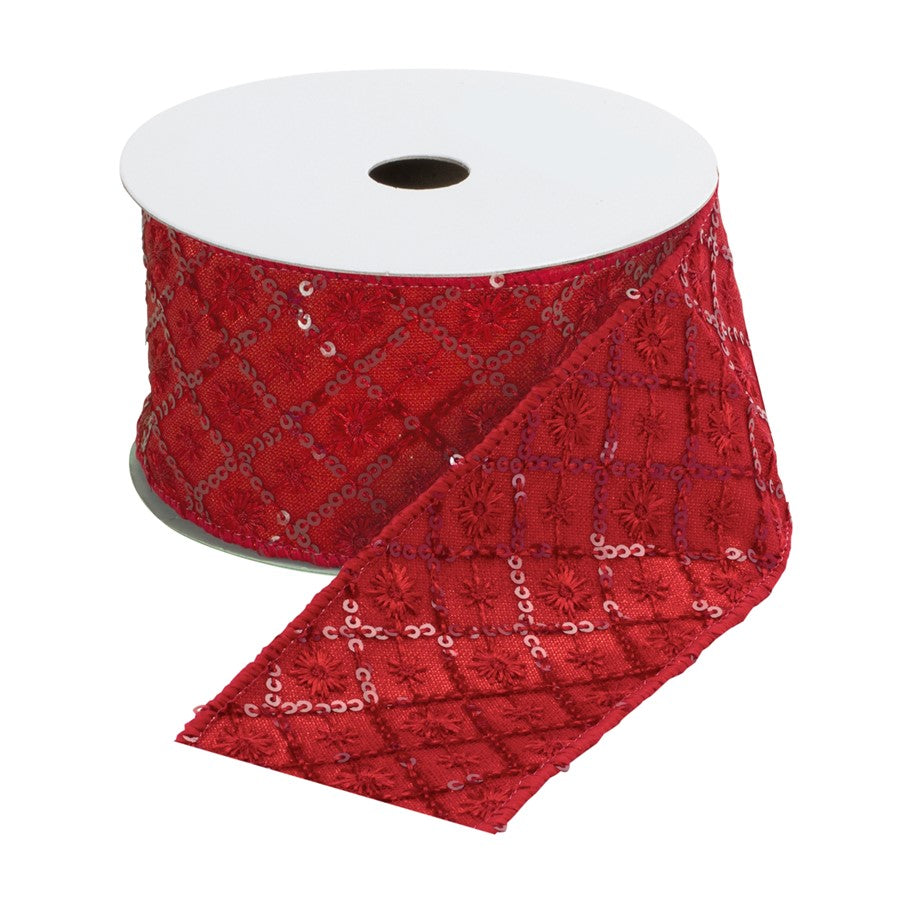 Melrose International Sequined Red Ribbon, Set of 22.5"x10 Yds - 84137DS