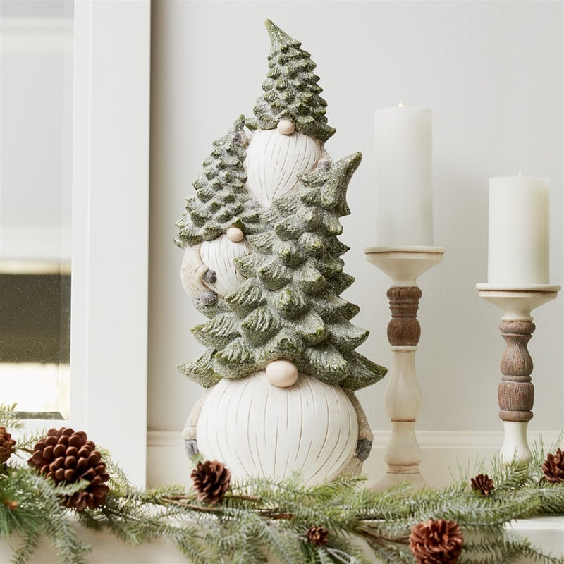 Melrose Stone Holiday Gnome Stack/Pine Tree Hat 23.25"H, Green/White
