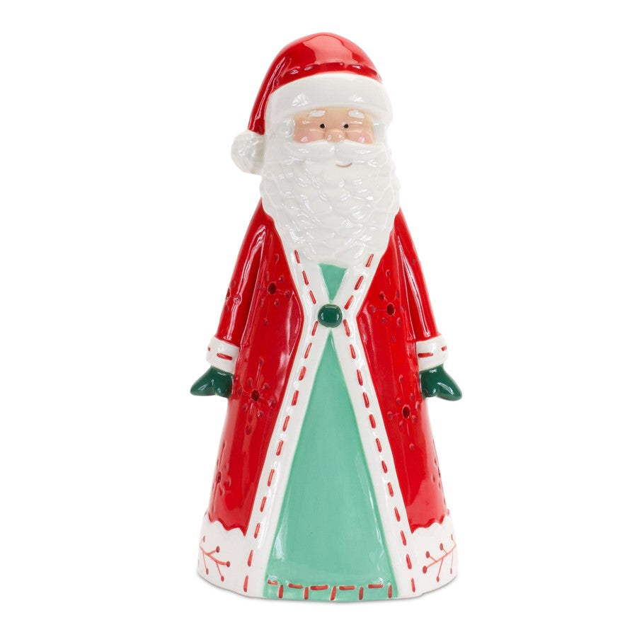 Melrose Ceramic Santa Tea Light Holder 10.25"H, Green/White - 84178DS