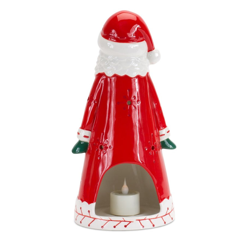 Melrose Ceramic Santa Tea Light Holder 10.25"H, Green/White