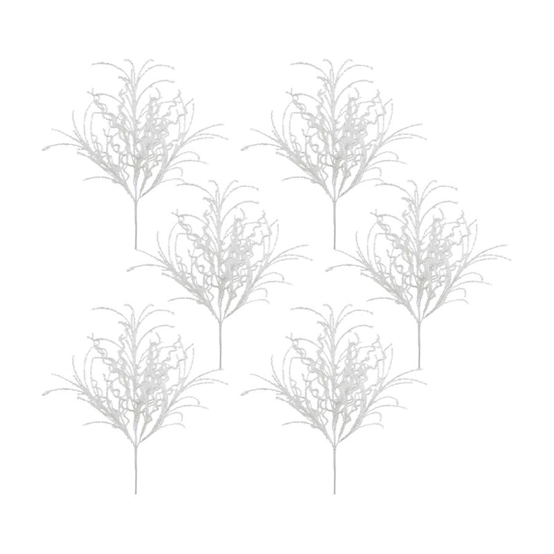 Melrose International White Glitter Twig Bush, Set of 6 - 84213DS