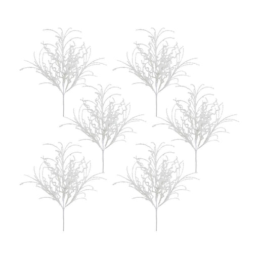Melrose International White Glitter Twig Bush, Set of 6 - 84213DS