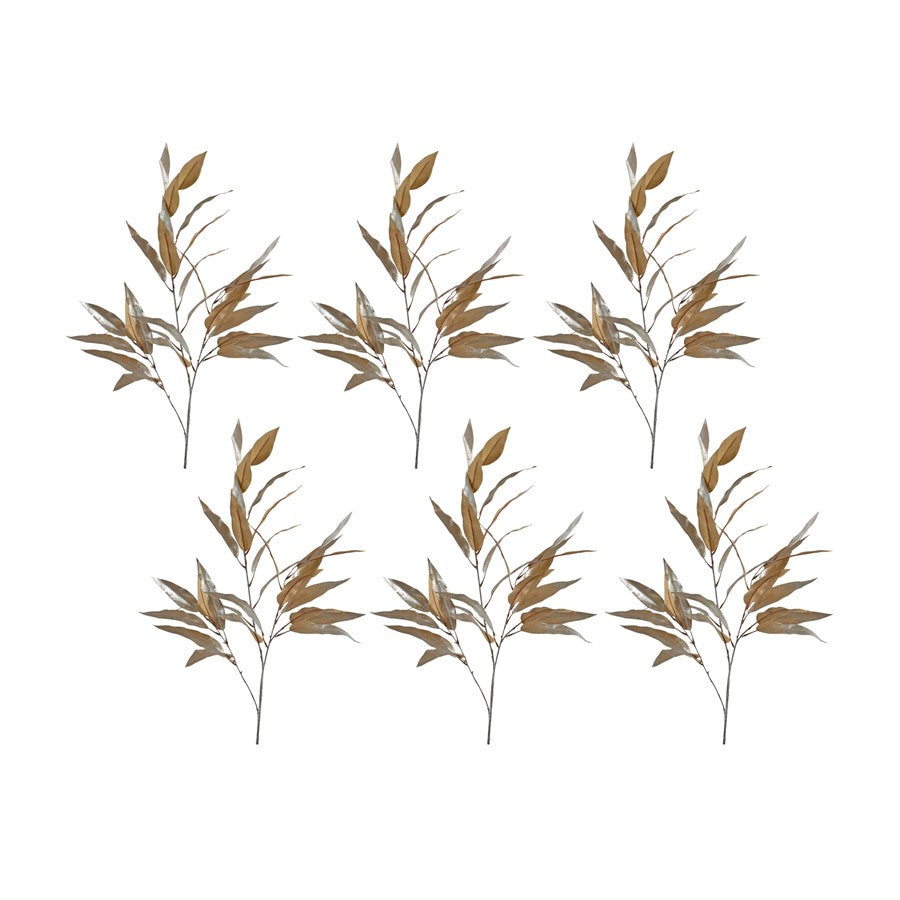 Melrose International Gold Long Blade Eucalyptus Leaf Spray, Set of 6 - 84217DS