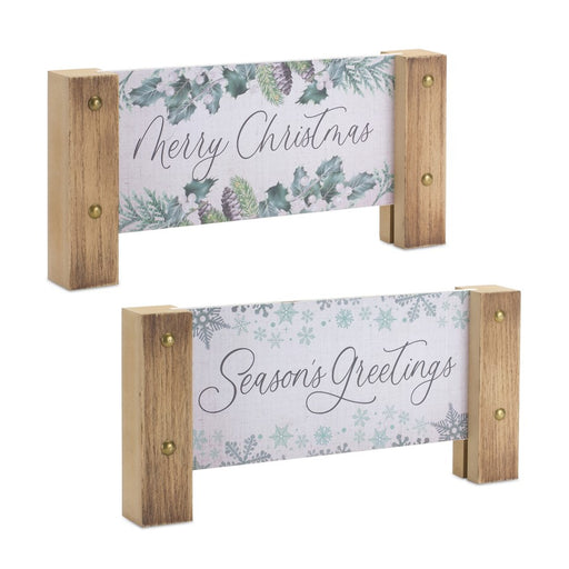 Melrose Wooden Tabletop Holiday Sentiment Plaque, Set of 4, Pine - 84232DS