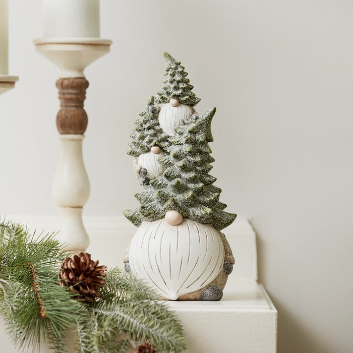 Melrose Stone Holiday Gnome Stack/Pine Tree Hat, Set of 2, Green/White