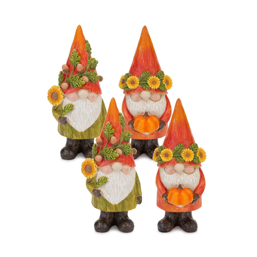 Melrose Harvest Gnome Figurine/Pumpk,/Sunflower, Set/4, Orange/Green - 84237DS