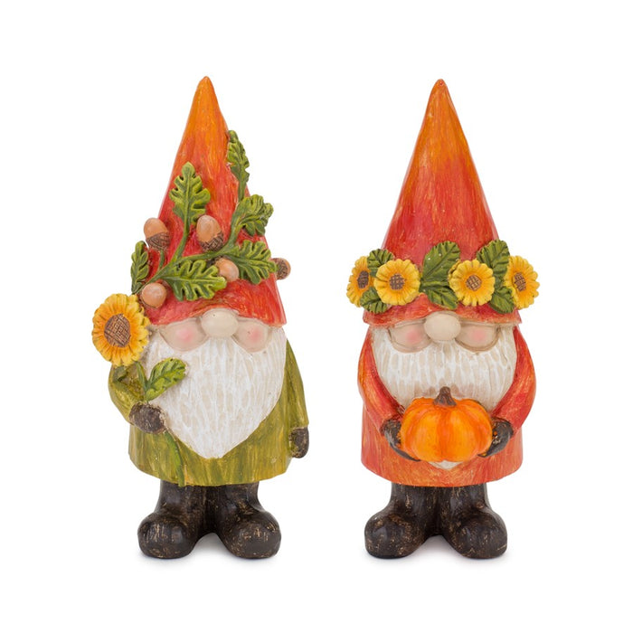 Melrose Harvest Gnome Figurine/Pumpk,/Sunflower, Set/4, Orange/Green