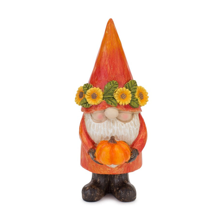 Melrose Harvest Gnome Figurine/Pumpk,/Sunflower, Set/4, Orange/Green
