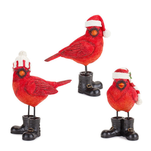 Melrose Winter Cardinal Bird Figurine/Santa Boots/Hat, Set of 3, Red/B - 84254DS