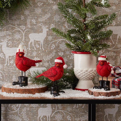 Melrose Winter Cardinal Bird Figurine/Santa Boots/Hat, Set of 3, Red/B