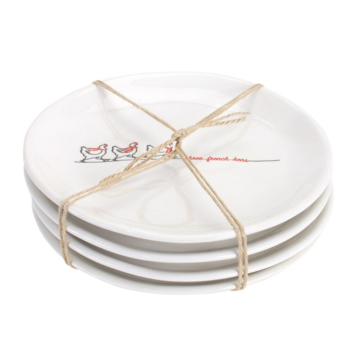 Melrose Stoneware Three French Hens Holiday Plate, Set of 2, White/Red - 84274DS