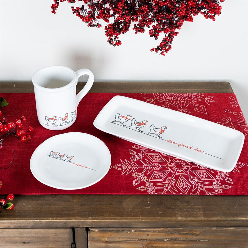 Melrose Stoneware Three French Hens Holiday Plate, Set of 2, White/Red
