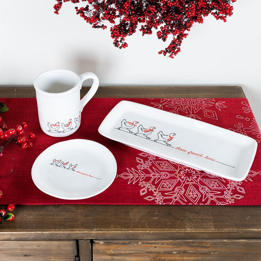 Melrose Stoneware Three French Hens Holiday Plate, Set of 2, White/Red