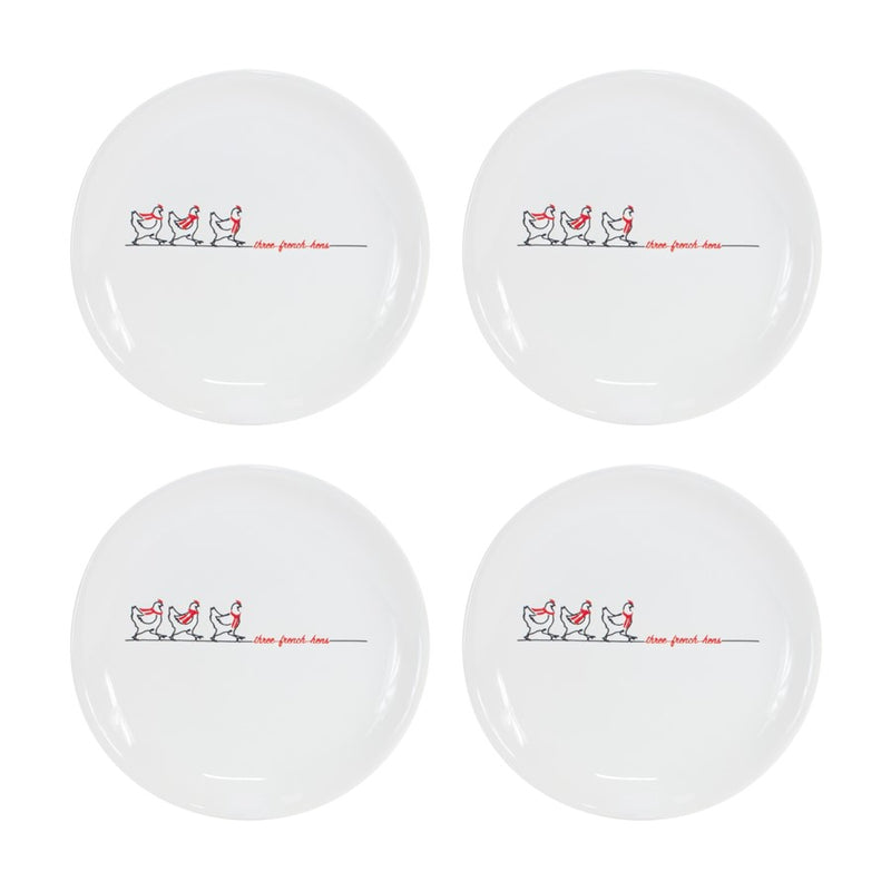 Melrose Stoneware Three French Hens Holiday Plate, Set of 2, White/Red