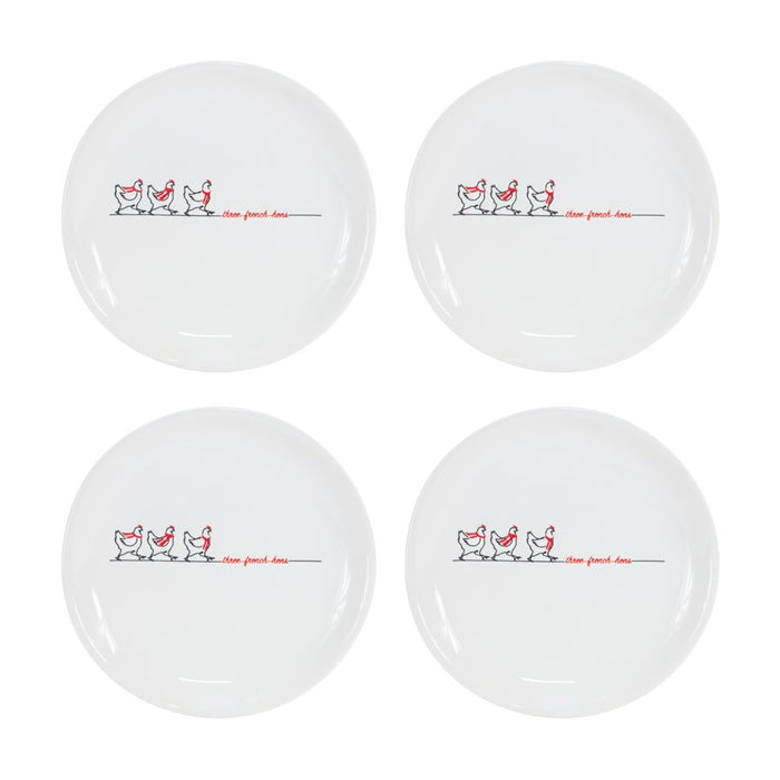 Melrose Stoneware Three French Hens Holiday Plate, Set of 2, White/Red