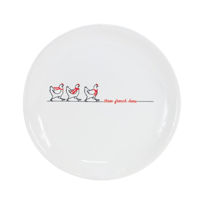 Melrose Stoneware Three French Hens Holiday Plate, Set of 2, White/Red