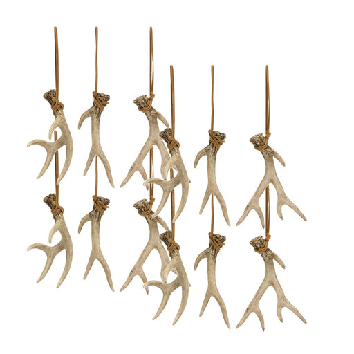 Melrose Rustic Deer Antler Hanging Ornament/Rope Tie, Set of 12, Brown - 84284DS