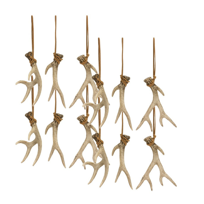 Melrose Rustic Deer Antler Hanging Ornament/Rope Tie, Set of 12, Brown - 84284DS
