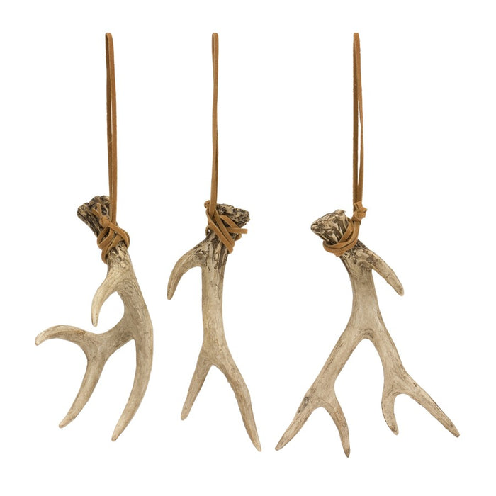 Melrose Rustic Deer Antler Hanging Ornament/Rope Tie, Set of 12, Brown