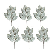 Melrose Frosted Winter Magnolia Leaf Spray, Set of 6, White/Brown - 84294DS