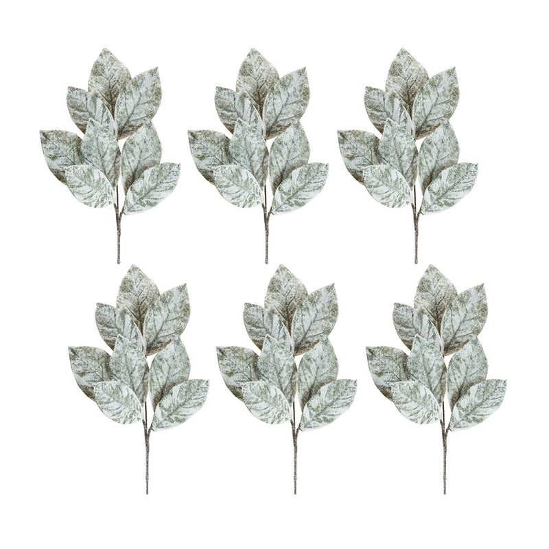 Melrose Frosted Winter Magnolia Leaf Spray, Set of 6, White/Brown - 84294DS