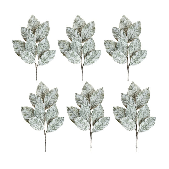 Melrose Frosted Winter Magnolia Leaf Spray, Set of 6, White/Brown - 84294DS