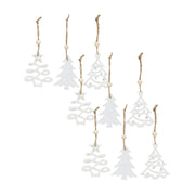 Melrose Wood Tree Tag Ornament/Beaded Hanger, Set of 9, White - 84319DS