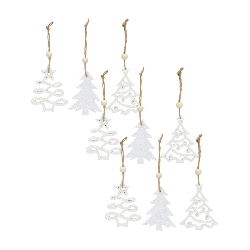 Melrose Wood Tree Tag Ornament/Beaded Hanger, Set of 9, White - 84319DS
