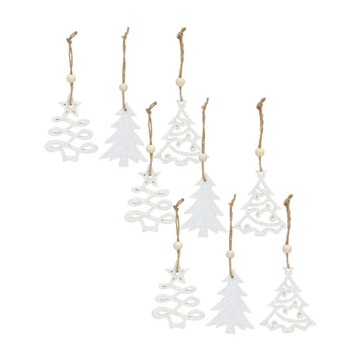 Melrose Wood Tree Tag Ornament/Beaded Hanger, Set of 9, White - 84319DS