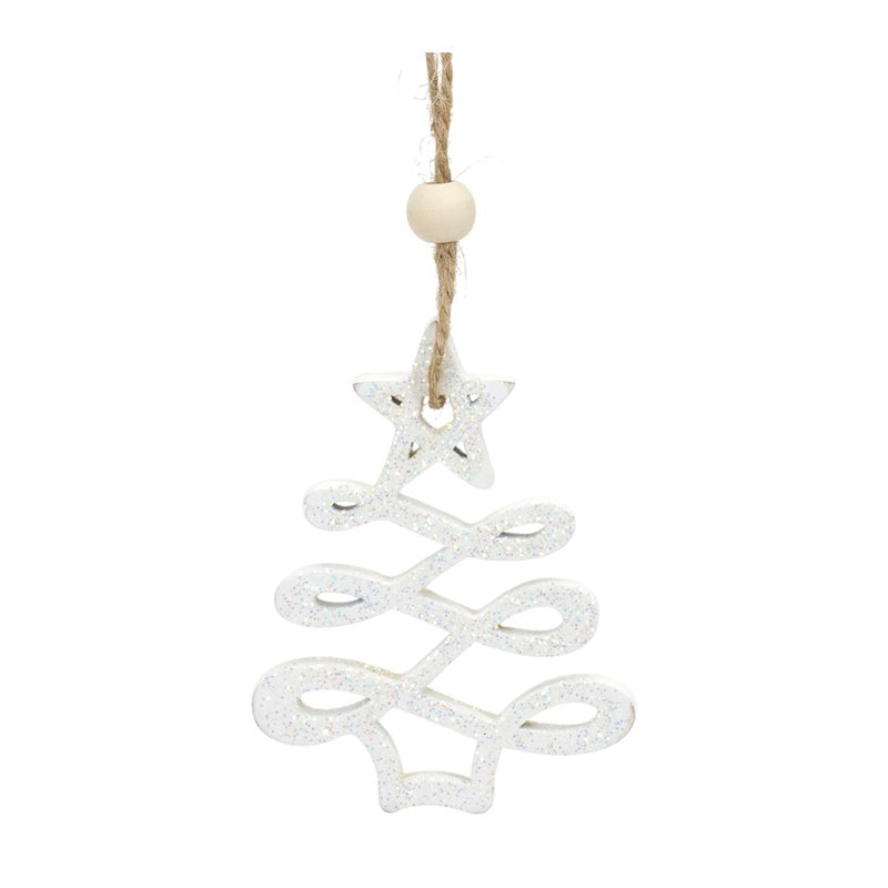 Melrose Wood Tree Tag Ornament/Beaded Hanger, Set of 9, White