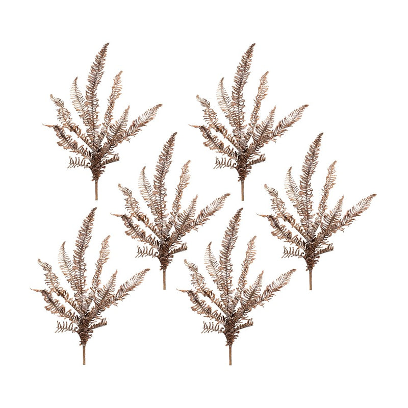 Melrose International Icy Winter Fern Spray, Set of 6, Brown/White - 84328DS